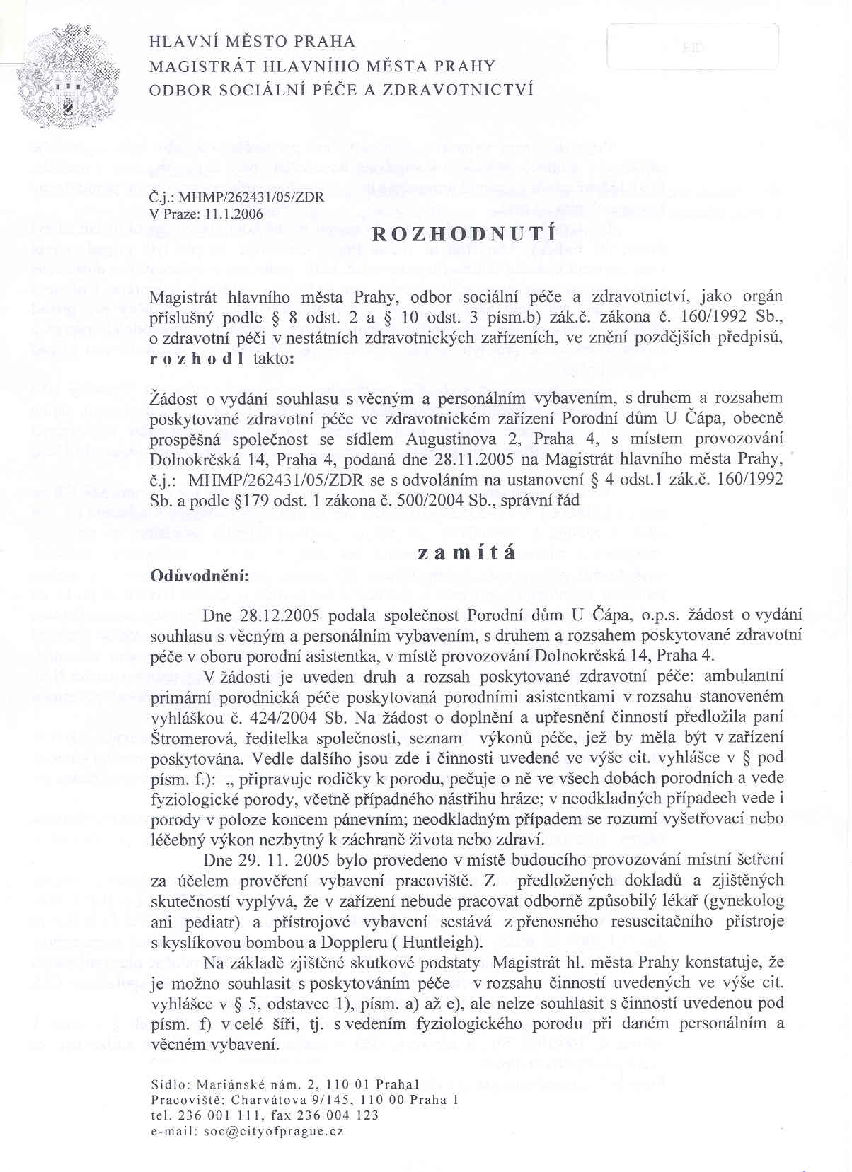 Rozhodnutí 1. strana Rozhodnutí Magistrátu