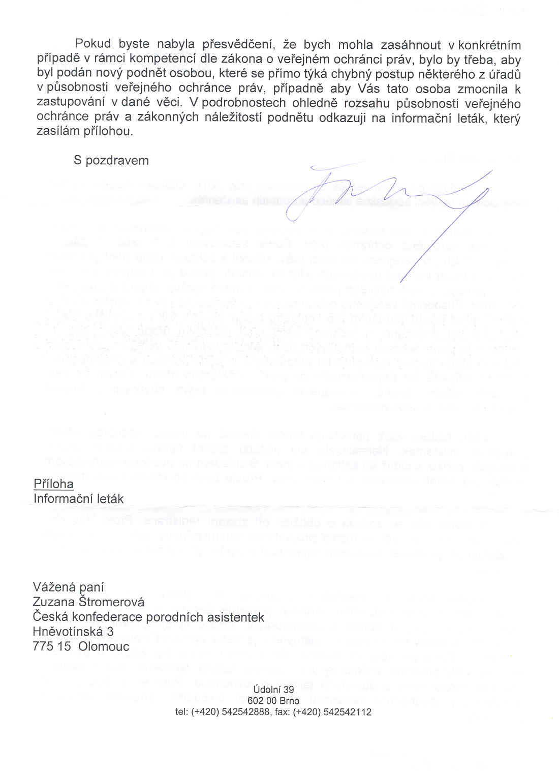 Šabatová 2. strana Dopis od Šabatové