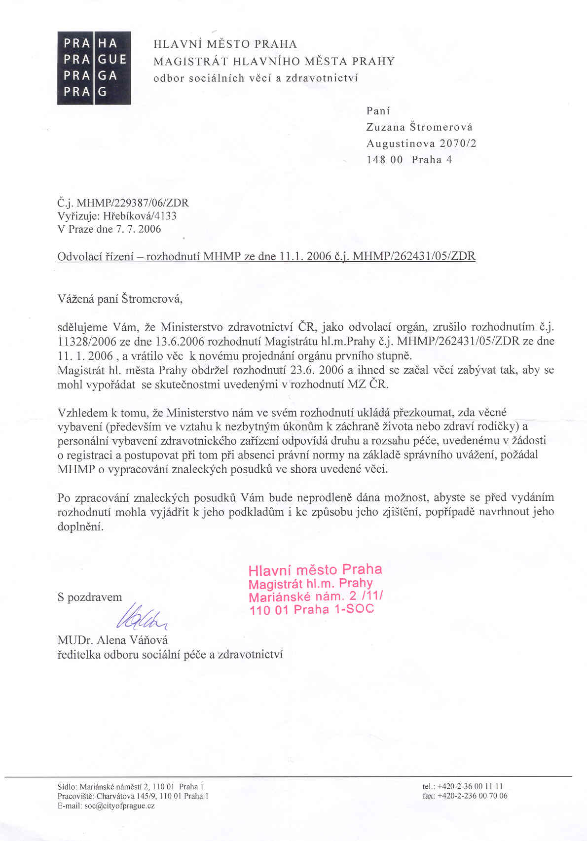 Sdělení Magistrátu