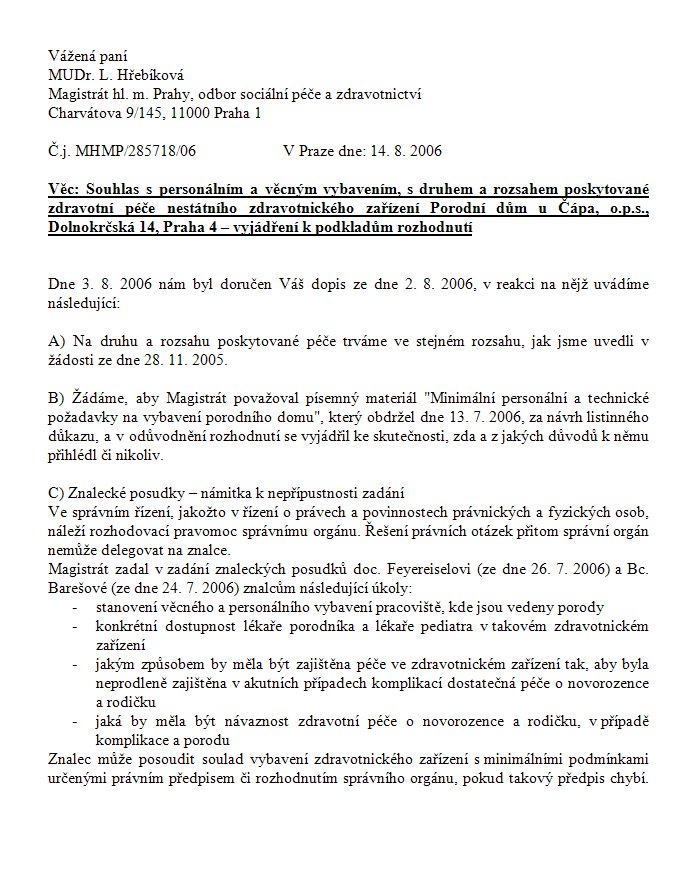 Dopis Magistrátu 1. strana Dopis Magistrátu